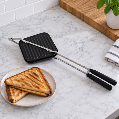 Non-stick Stovetop Sandwich Maker With Ridged Grill Plates And Long Handles (1 Pc)