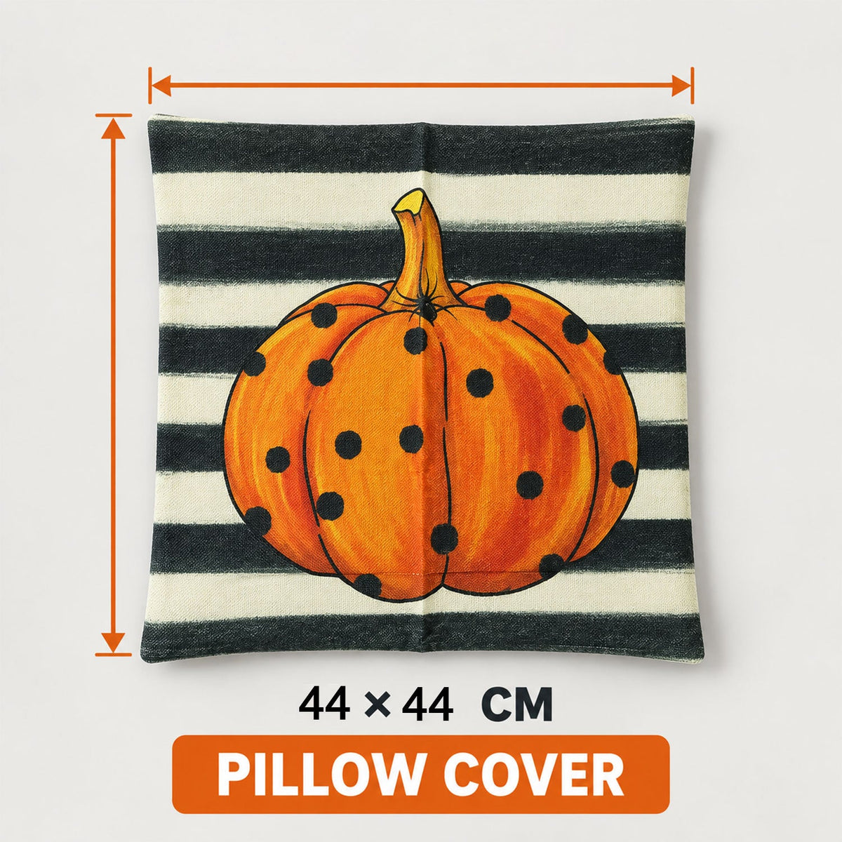 Pumpkin Print Woven Fabric Pillow Cover With Hidden Zipper (1 Pc 44 X 44 Cm)