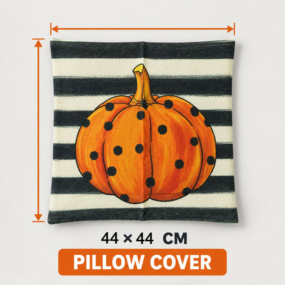 Pumpkin Print Woven Fabric Pillow Cover With Hidden Zipper (1 Pc 44 X 44 Cm)