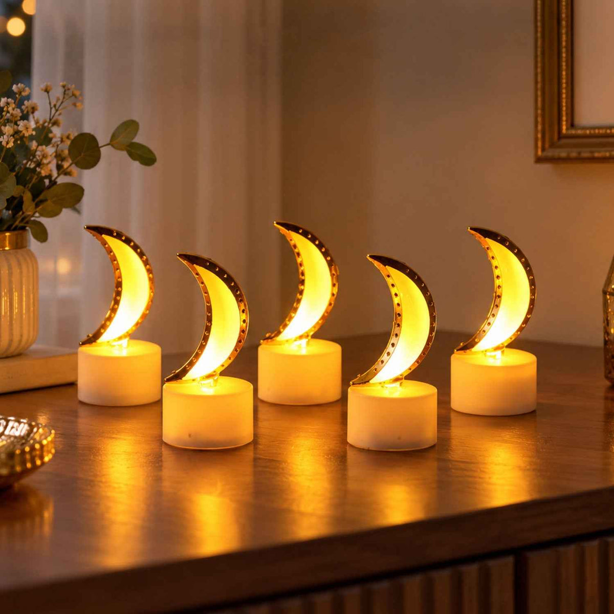 Moon Shape Flameless Led Tealight Candles For Festive Home Decor (5 Pc Set)