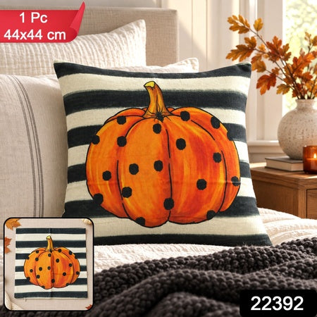 Pumpkin Print Woven Fabric Pillow Cover With Hidden Zipper (1 Pc 44 X 44 Cm)