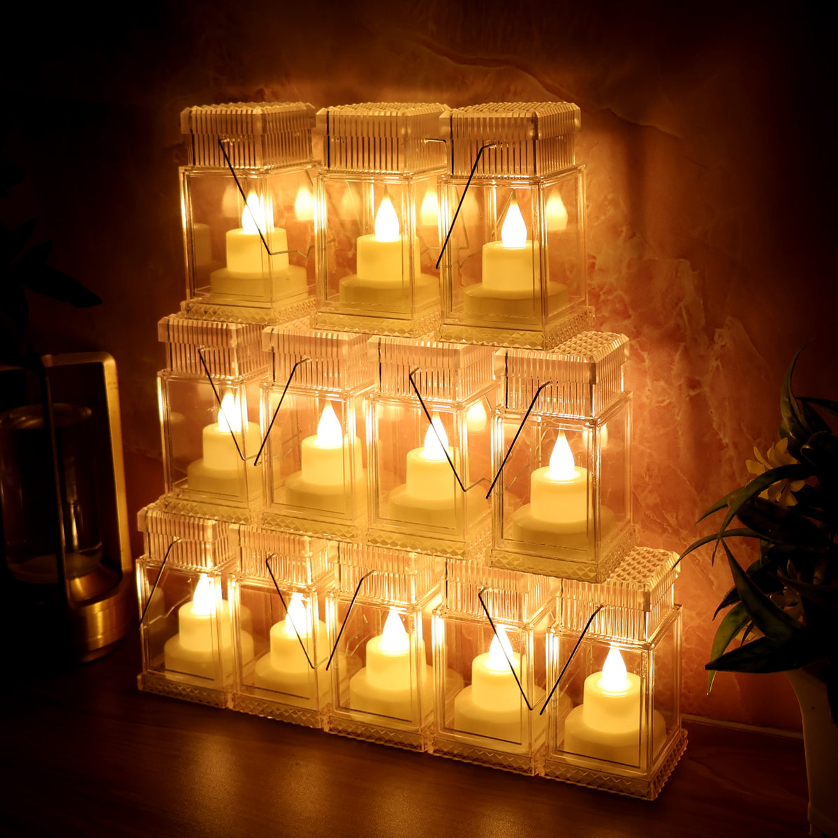 Set Of 12 Led Storm Lantern Decorative Lights
