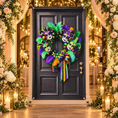 Mardi Gras Door Backdrop Curtain With Printed Wreath For Party Decor (210x110 Cm)