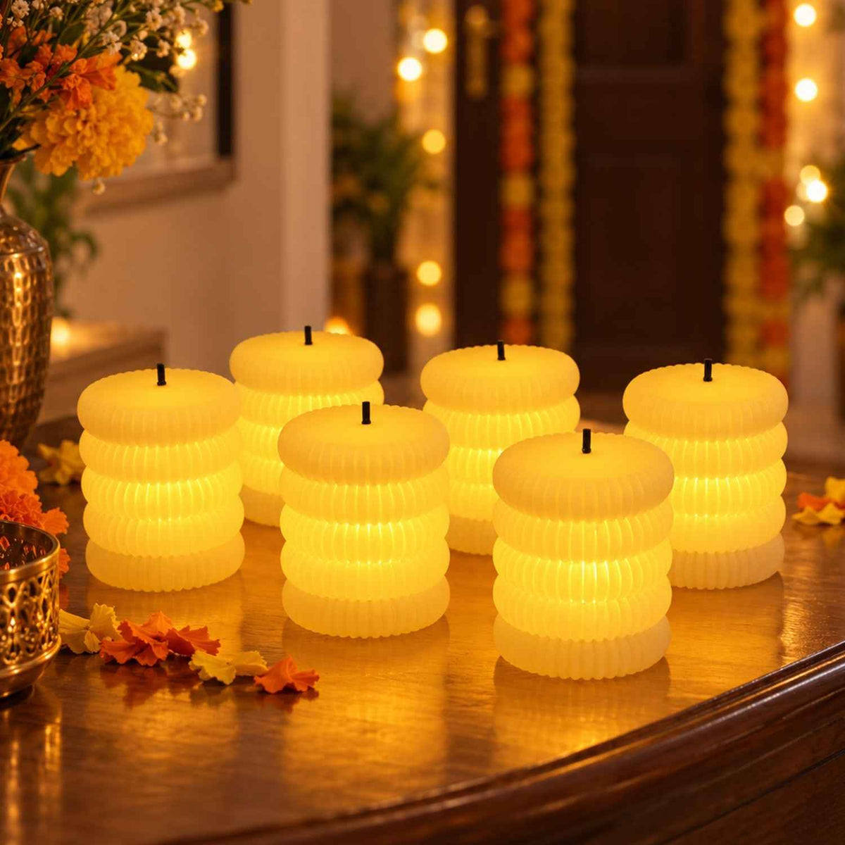 Ribbed Flameless Led Tealight Candles For Festive Tabletop Decor (6 Pc Set)