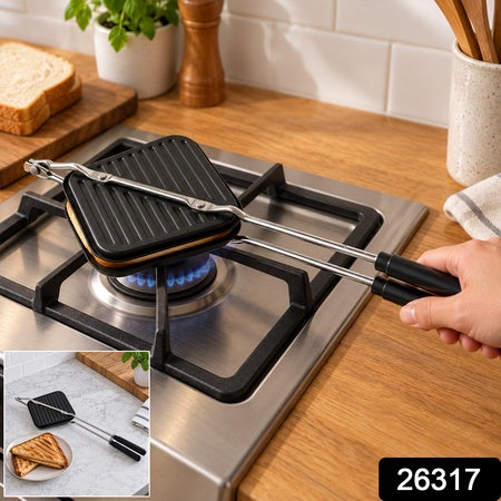 Non-stick Stovetop Sandwich Maker With Ridged Grill Plates And Long Handles (1 Pc)