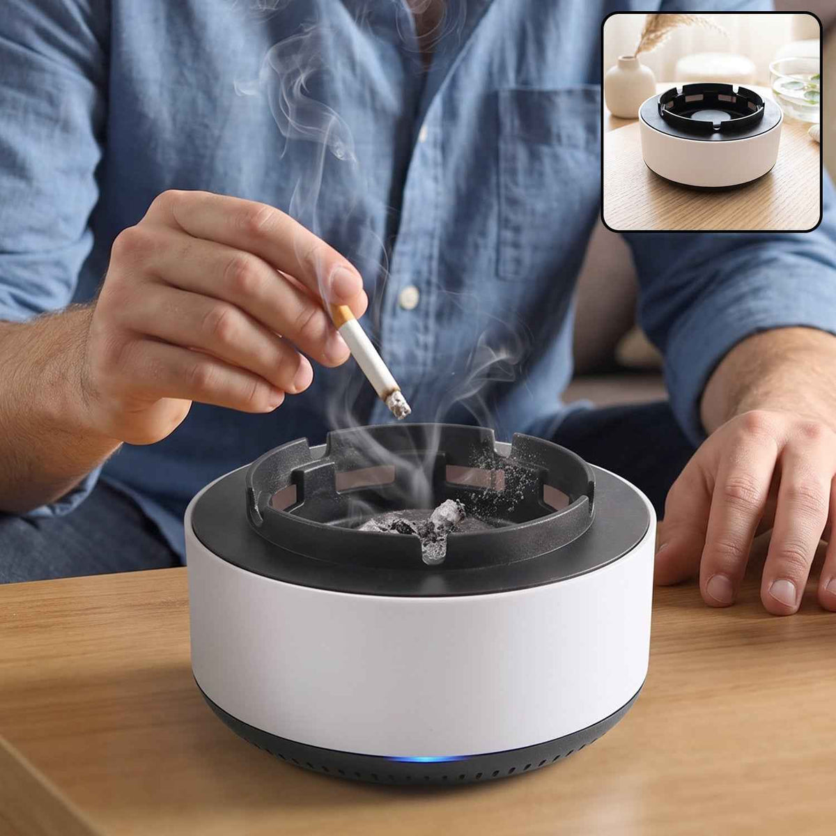 Smokeless Ashtray With Air Purifier And Push Down Lid For Home Office (1 Pc)