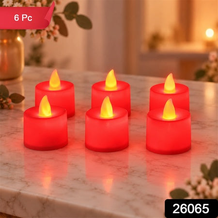 Red Glow Flameless Led Tealight Candles For Festive Home Decor (6 Pc Set)