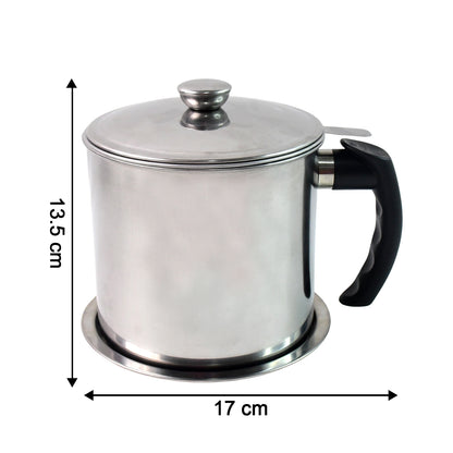 Stainless Steel Oil Strainer Pot With Lid And Filter Mesh (1 Set)