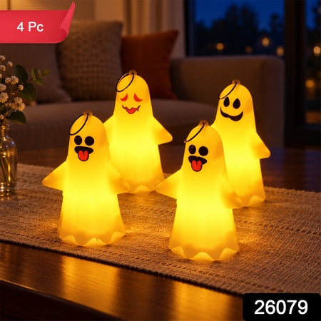Cute Ghost Led Night Lamps With Hanging Rings For Halloween Decor (4 Pc Set)
