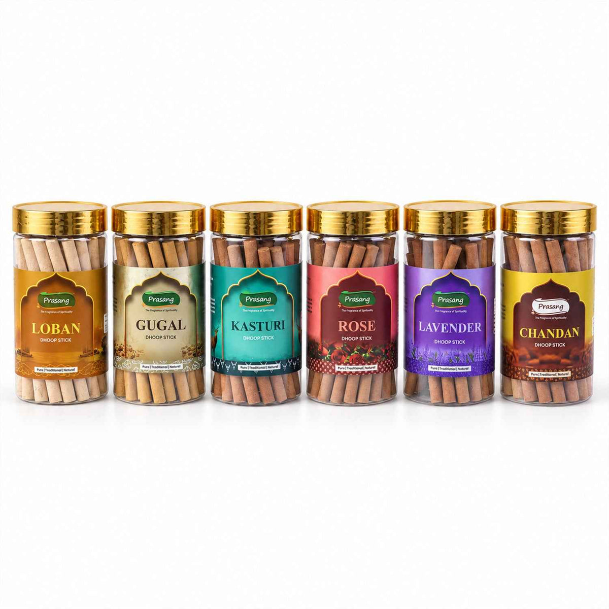 Assorted Fragrance Dhoop Sticks Jar Combo For Daily Puja (6 In 1 100 Gm Each)