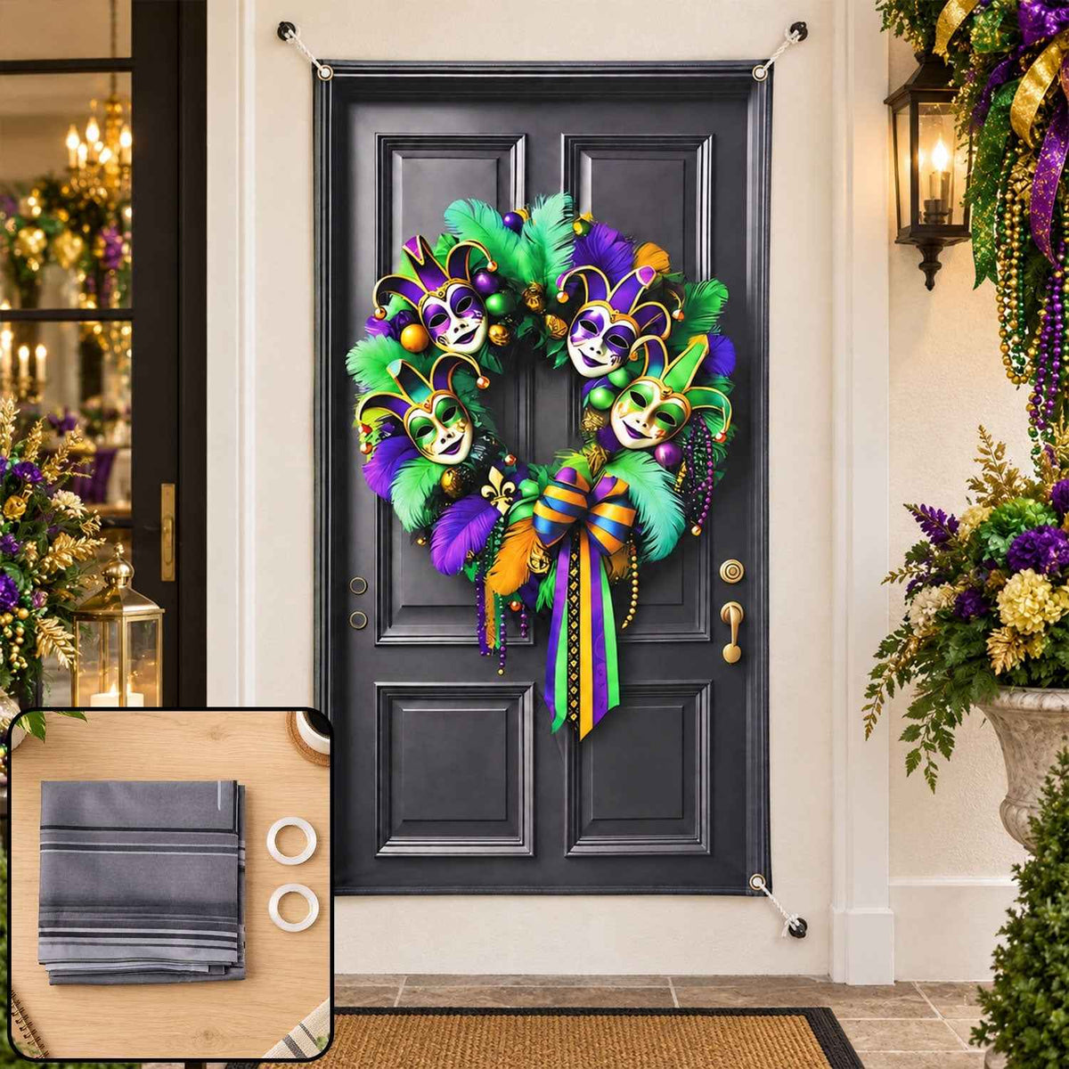 Masquerade Wreath Door Print Backdrop Curtain For Party Decoration (120x60 Cm)