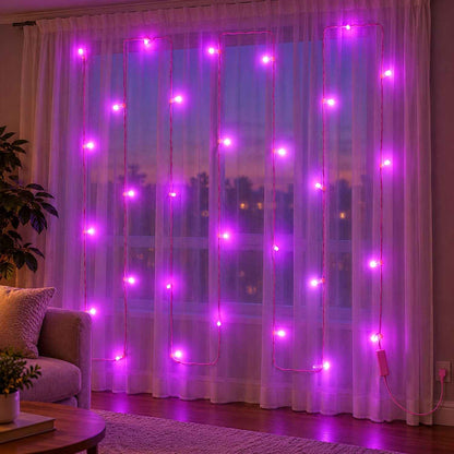 Pink Wire Led Curtain String Lights For Festival And Party Decor (10 Mtr)