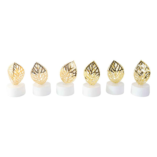 Decorative Golden Leaf Shaped Flameless Led Candles (12 Pc)