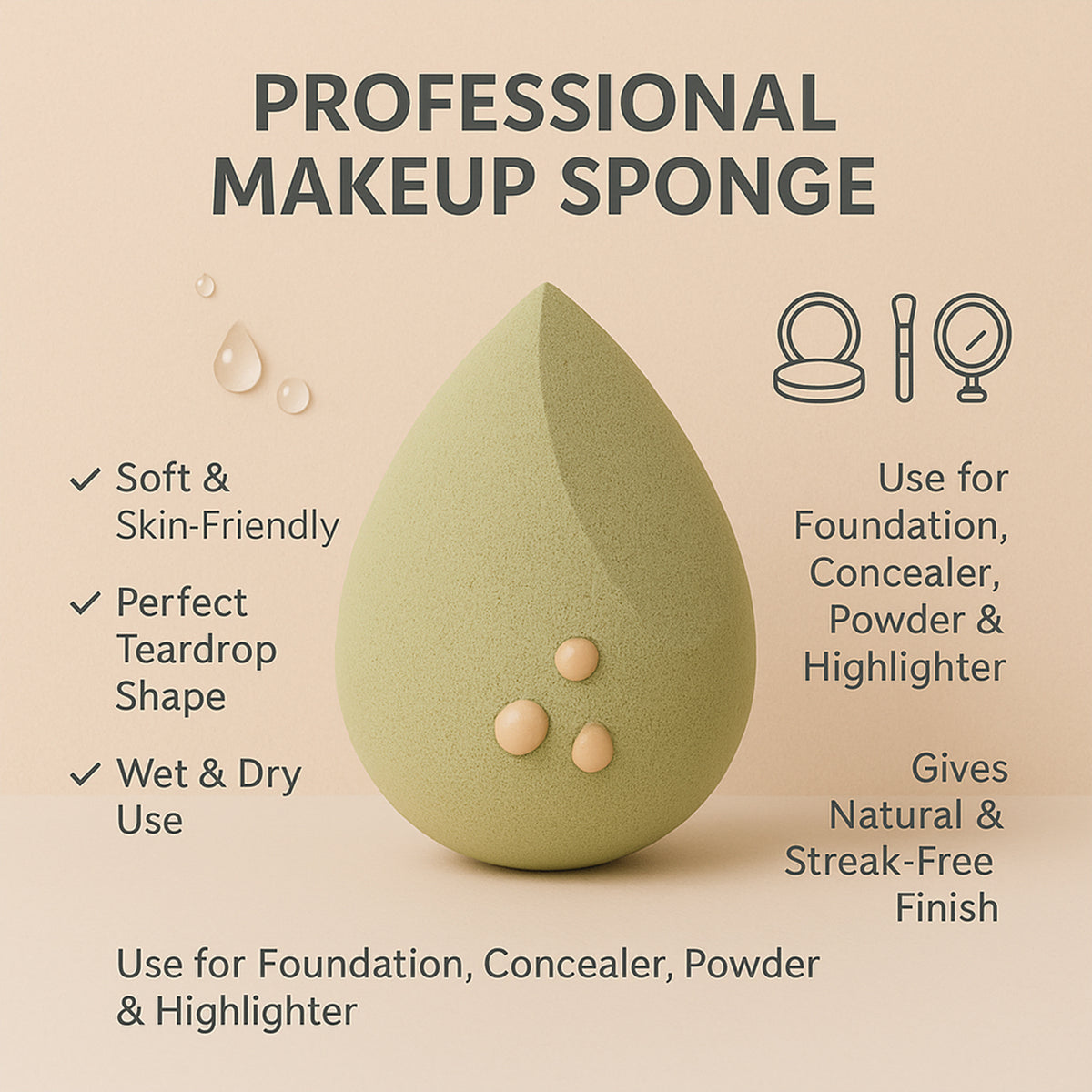 Makeup Sponge For Blending Liquid Foundations Powders And Creams (Multicolor  1 Pc)