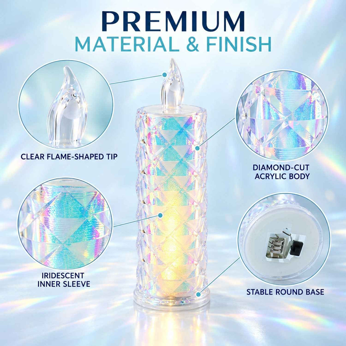 Crystal Style Flameless Led Pillar Candles For Festive Home Decor (4 Pc Set)