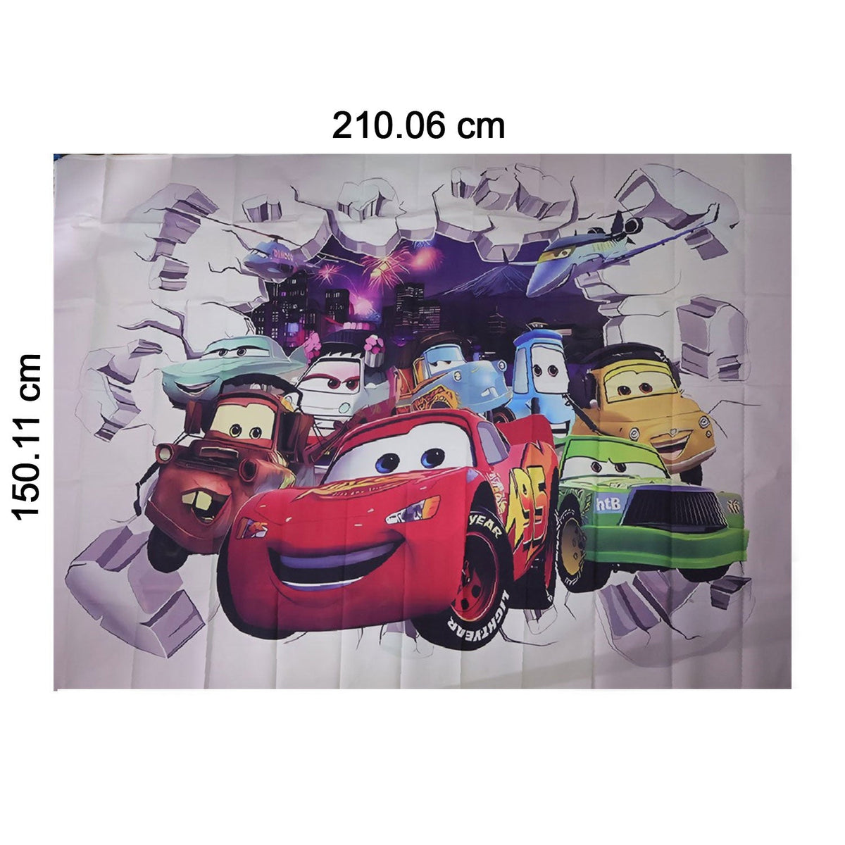 Cartoon Racing Car Backdrop Curtain For Kids Room And Party Decor (210x150 Cm)