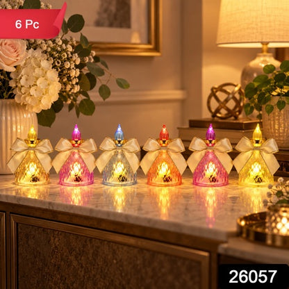 Decorative Flameless Led Candle Lights With Bow For Home Decor (6 Pc Set)