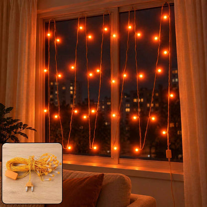Orange Led Curtain String Lights For Festival And Party Decor (10 Mtr)