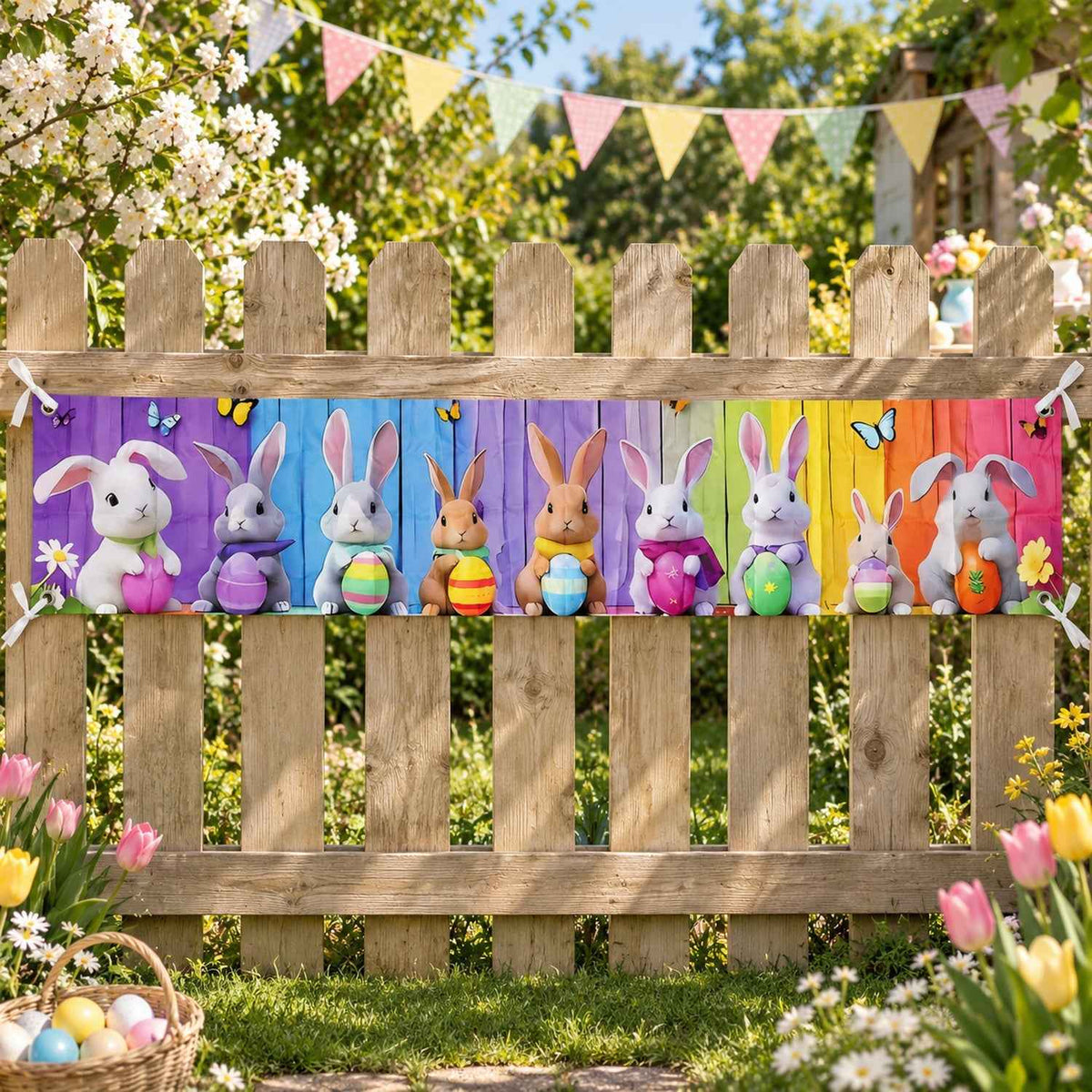 Easter Bunny And Egg Decoration Backdrop Curtain For Walls And Porch (200x40 Cm)