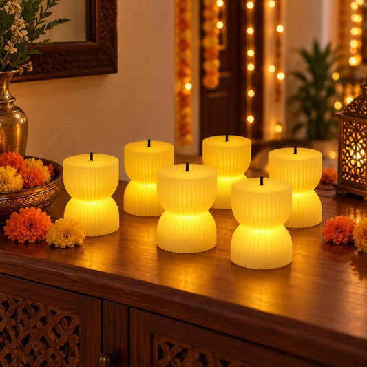 Hourglass Ribbed Flameless Led Candles For Festive Home Decor (6 Pc Set)