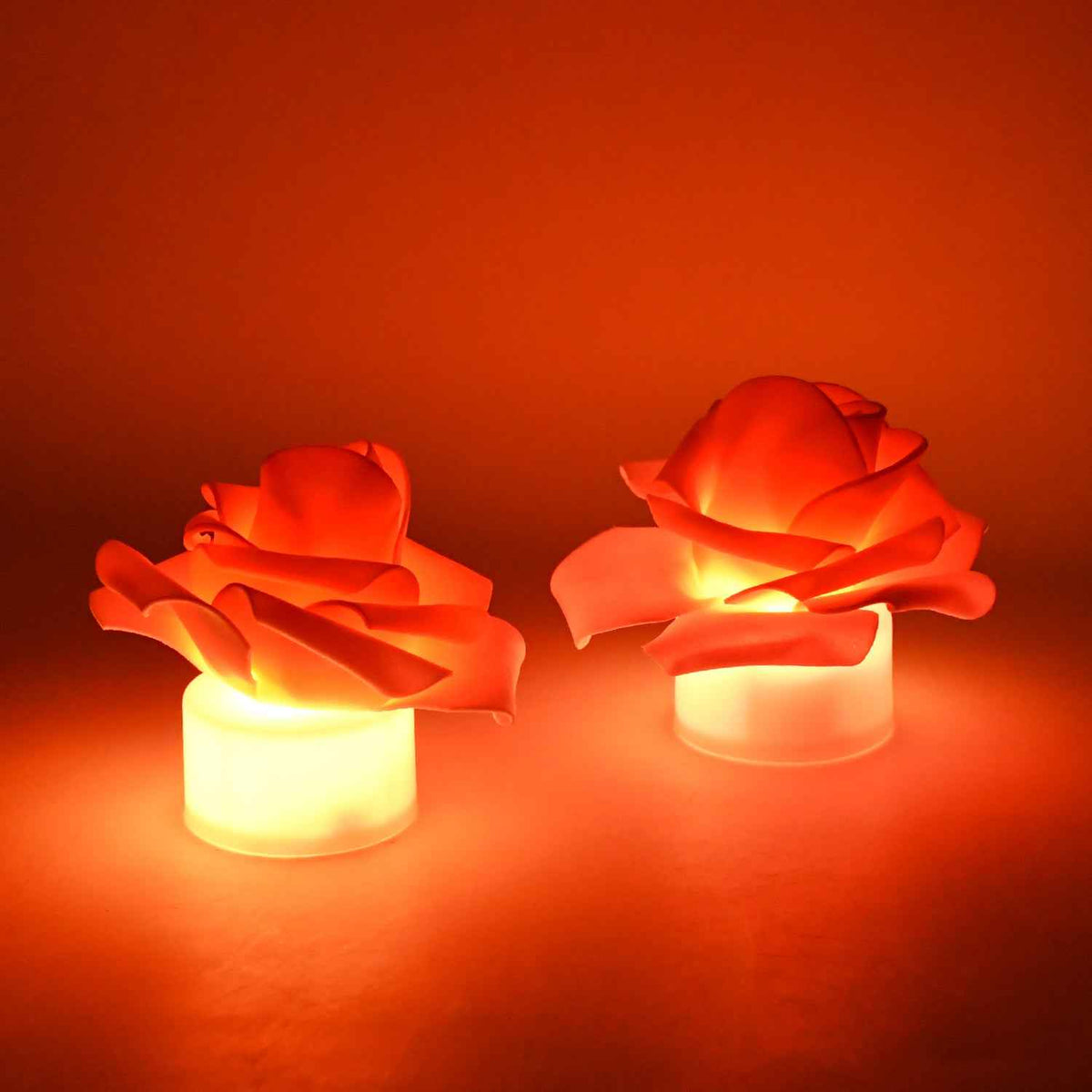 Rose Flower Shaped Led Flickering Tealight Candles (2 Pc)