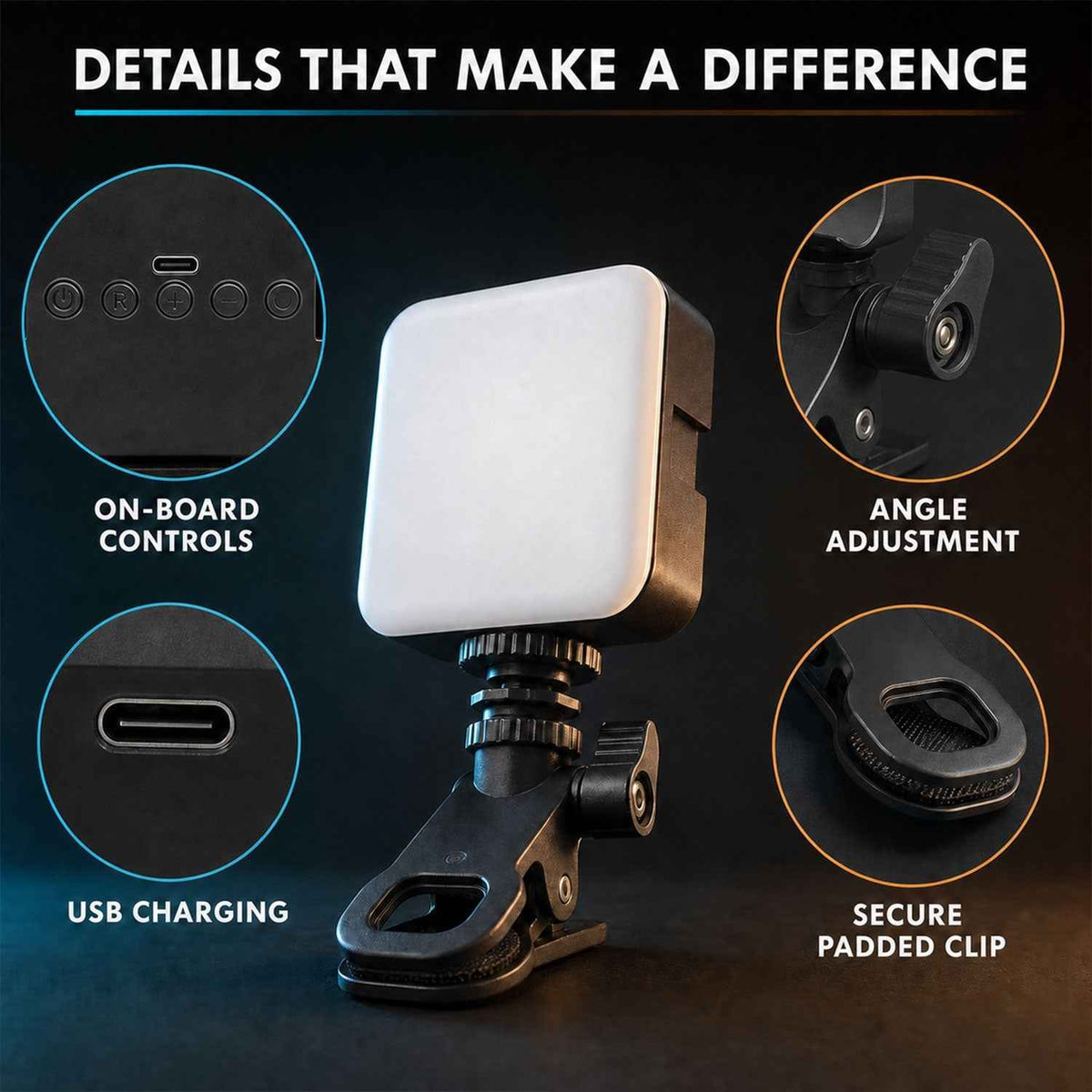 Portable Rechargeable Rgb Camera Led Light With Clip Mount For Content Creation