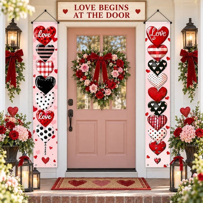 Love Heart Printed Door Hanging Backdrop Curtains Decoration (2 Pc 180x30 Cm)