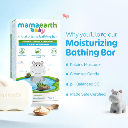 Mamaearth Moisturizing Bathing Bar For Babies - 75 g x 2 | Infused with Goat Milk, Oatmeal and Shea Butter