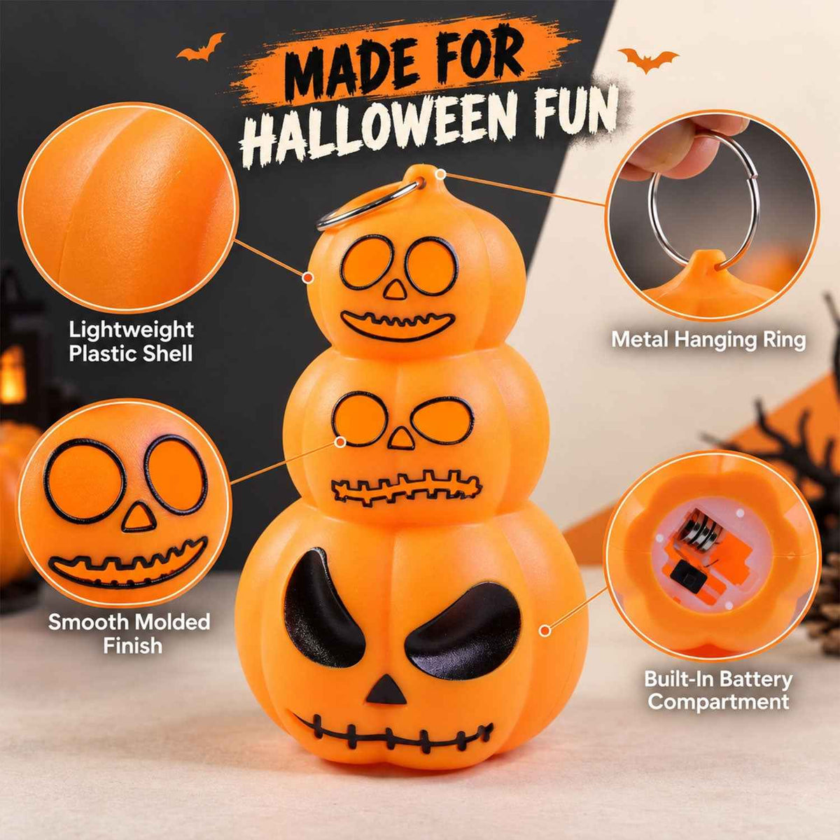 Halloween Three Tier Pumpkin Led Lights For Hanging And Table Decor (12 Pc Set)