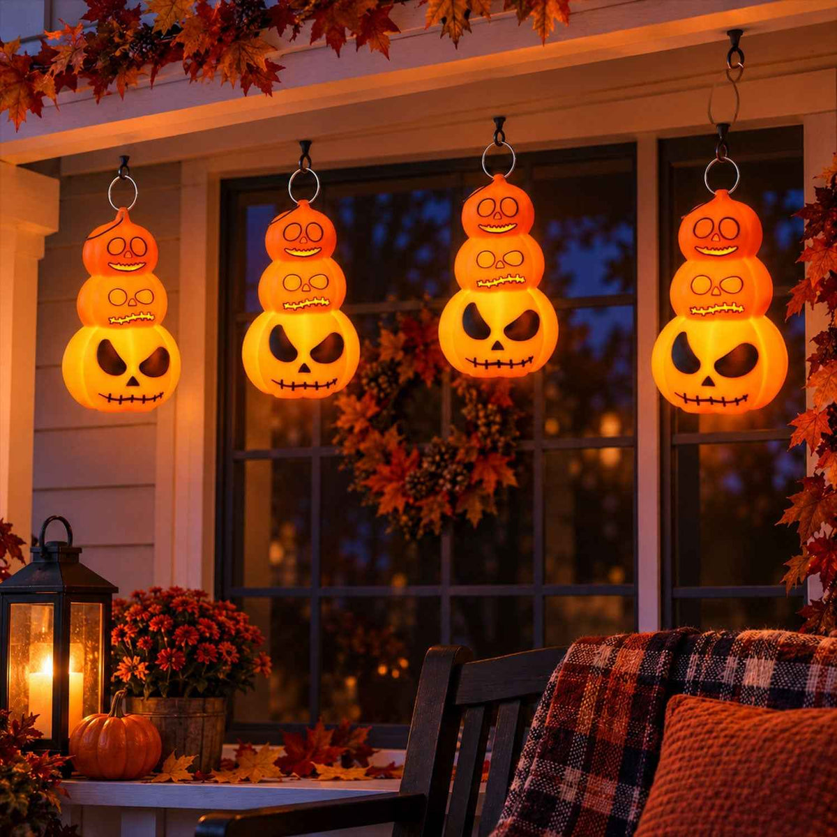 Halloween 3 Layer Pumpkin Led Hanging Lights For Party Home Decor (4 Pc Set)