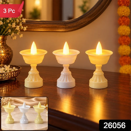 Flameless Led Decorative Diyas For Diwali Puja And Home Lighting (3 Pc Set)