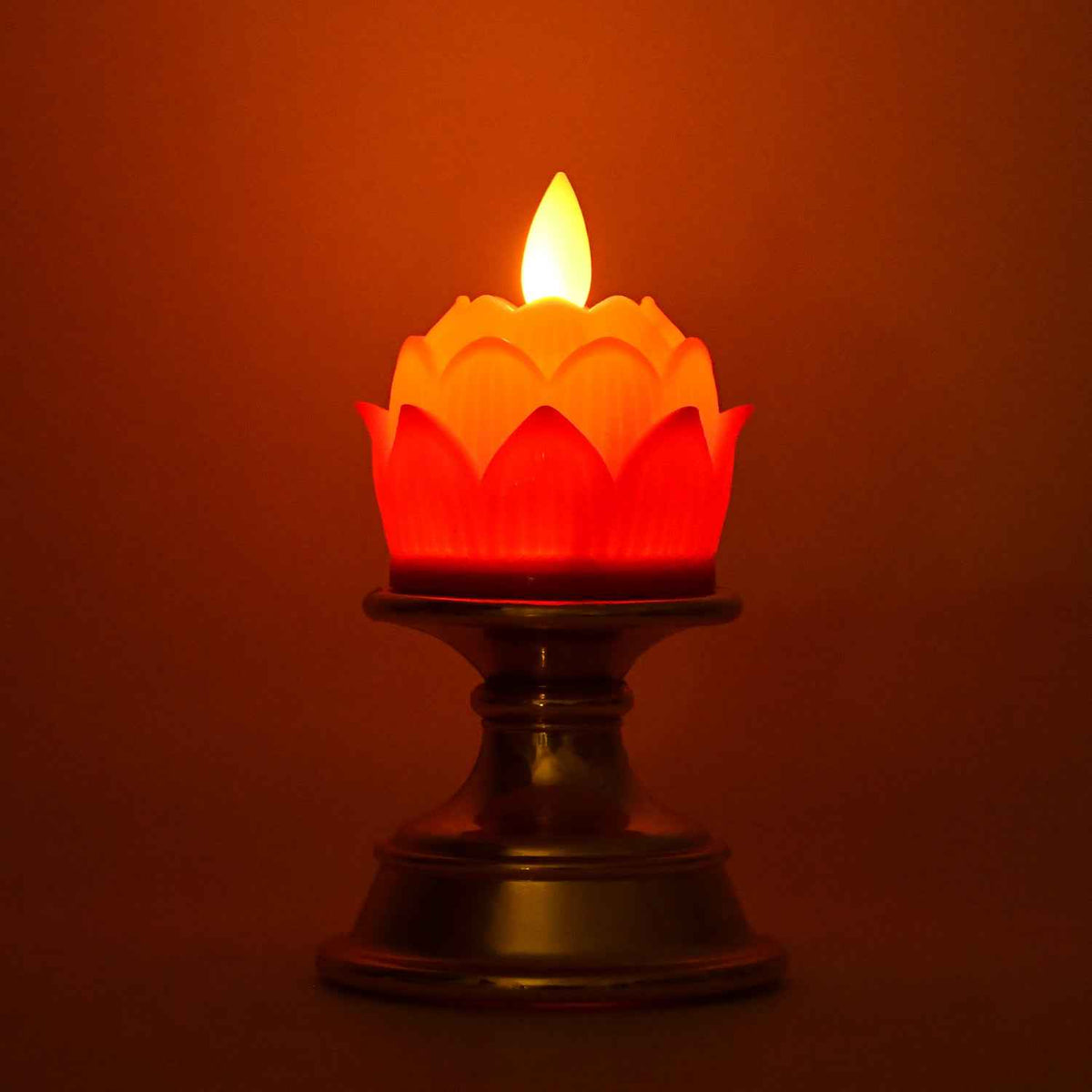 Premium Lotus Shaped Led Flameless Candle With Decorative Holder (1 Pc)