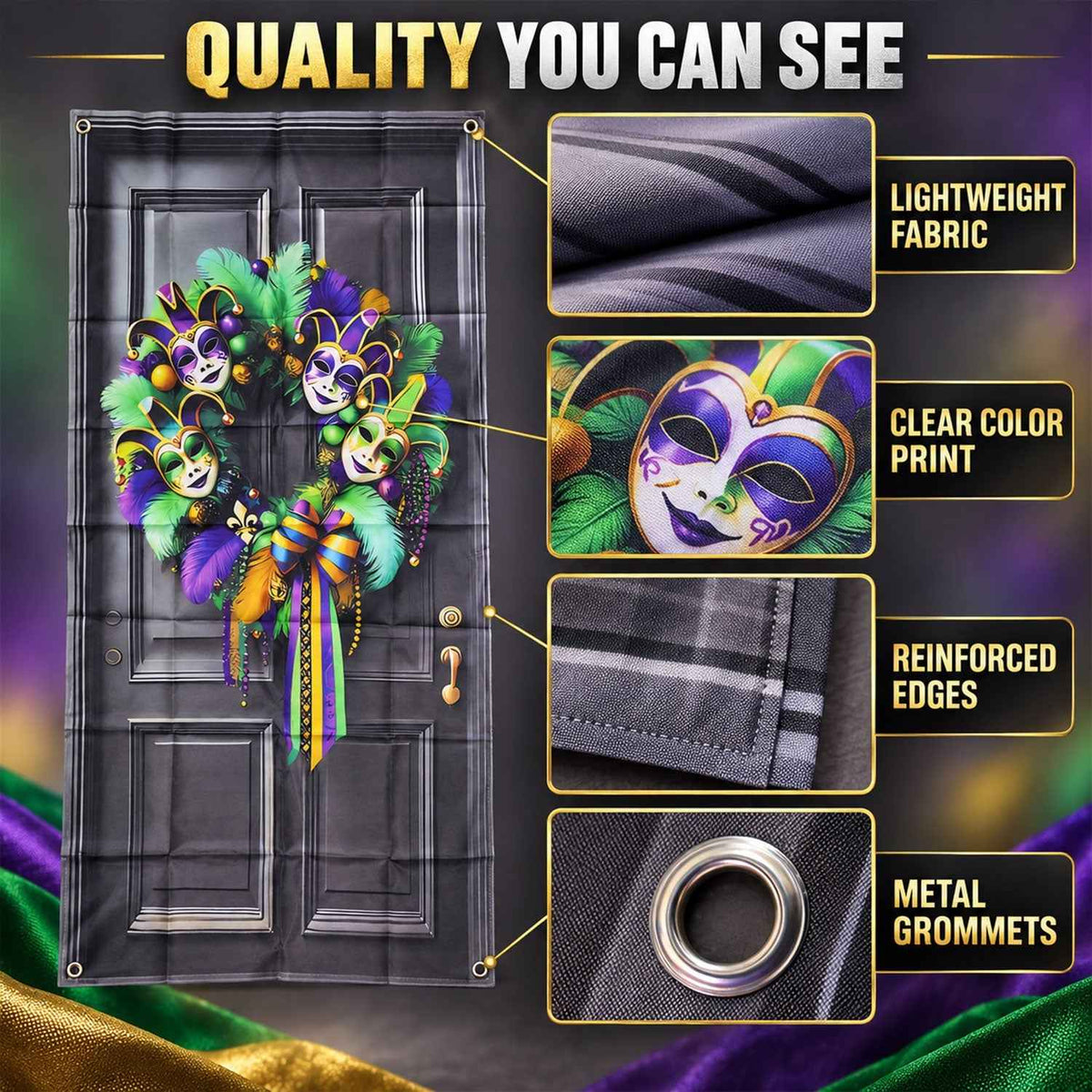 Masquerade Wreath Door Print Backdrop Curtain For Party Decoration (120x60 Cm)