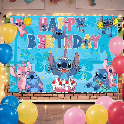 Cartoon Happy Birthday Backdrop Curtain For Kids Party Photo Decor (180x135 Cm)
