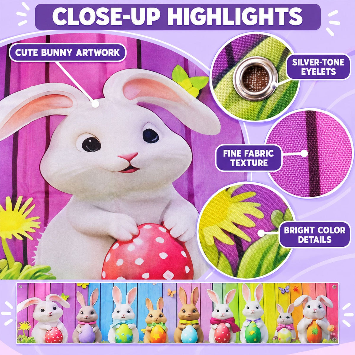 Easter Bunny And Egg Backdrop Curtain For Party Wall And Photo Decor (300x45 Cm)