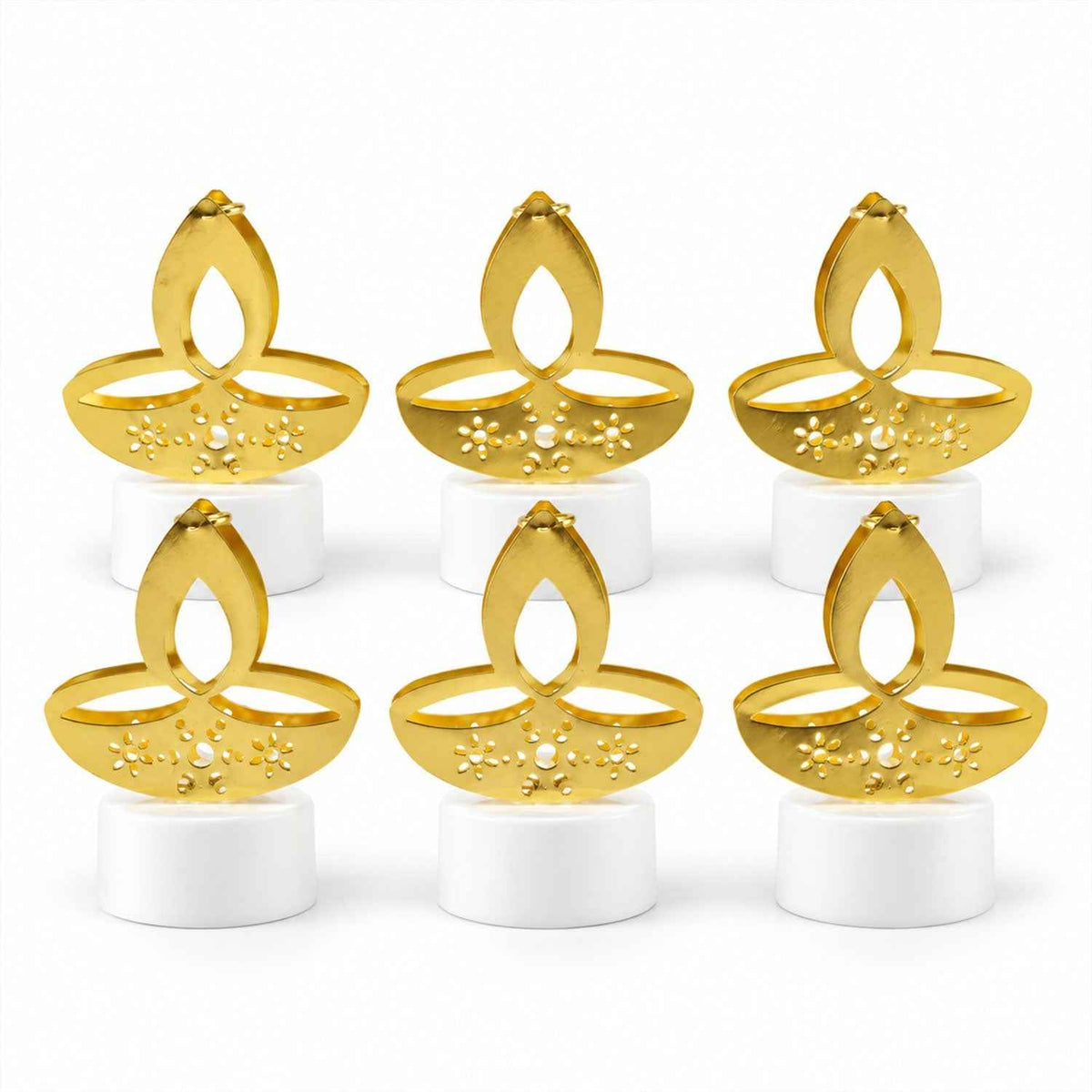 Golden Diya Led Tealight Candles For Diwali Puja And Home Decor (6 Pc Set)