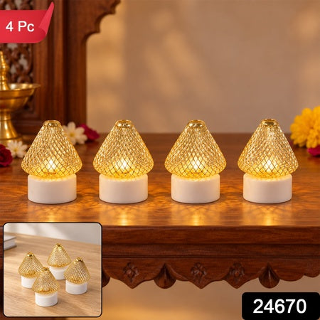 Antique Style Golden Led Tealight Lamps For Festive Table Decoration (4 Pc Set)