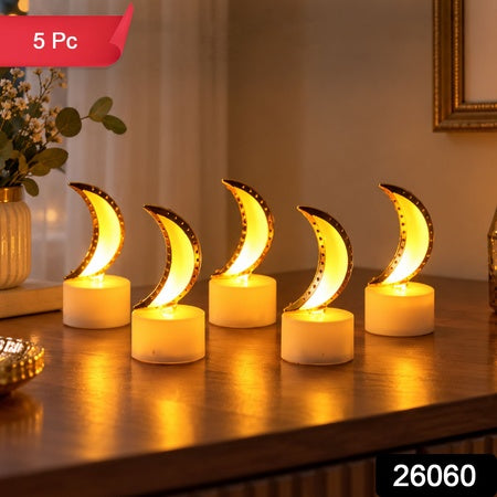 Moon Shape Flameless Led Tealight Candles For Festive Home Decor (5 Pc Set)