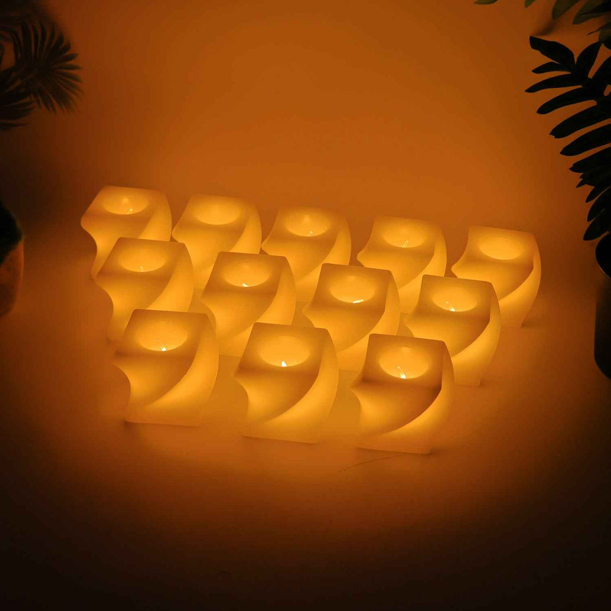 Set Of 12 Led Flameless Decorative Candles  Square Shape Tealight Lamps