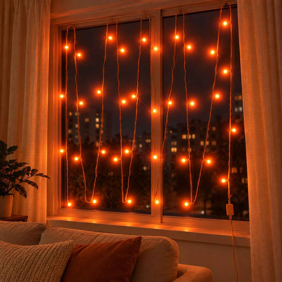 Orange Led Curtain String Lights For Festival And Party Decor (10 Mtr)