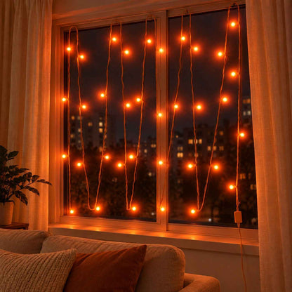 Orange Led Curtain String Lights For Festival And Party Decor (10 Mtr)