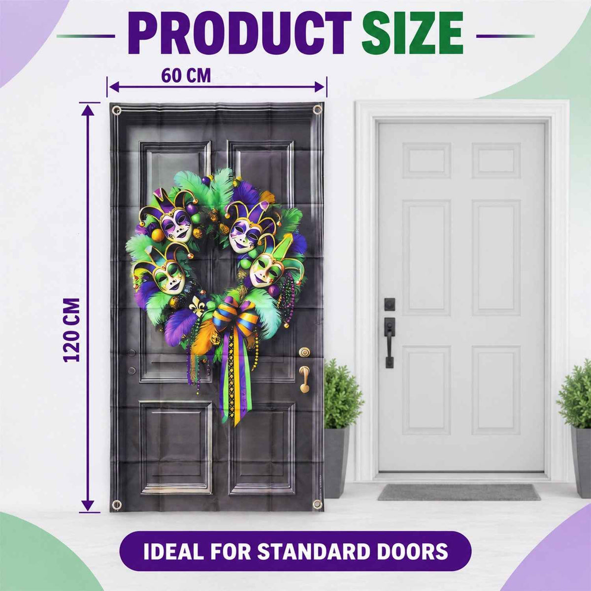 Masquerade Wreath Door Print Backdrop Curtain For Party Decoration (120x60 Cm)