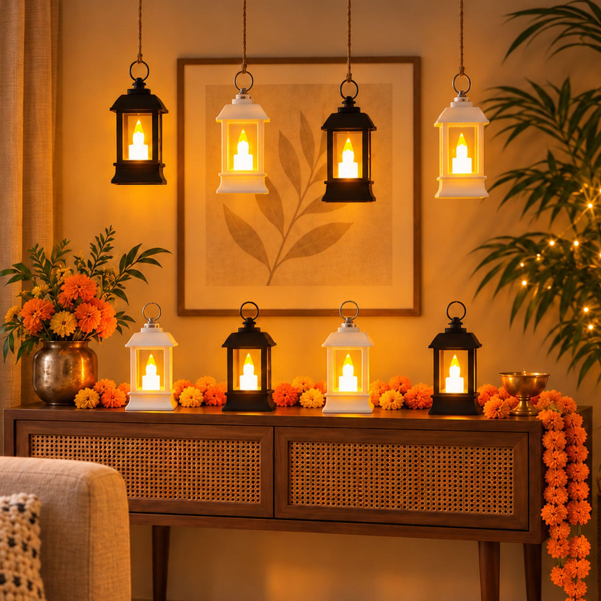 Decorative Flameless Led Mini Lantern Candles For Festive Home Decor (8 Pc Set)
