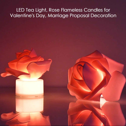 Rose Flower Shaped Led Flickering Tealight Candles (2 Pc)