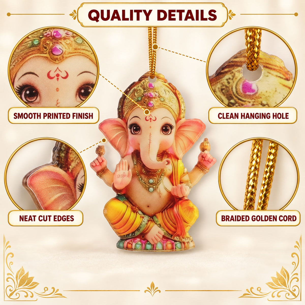 Ganpati Hanging Decoration With Braided Cord For Home And Festive Decor (1 Pc)