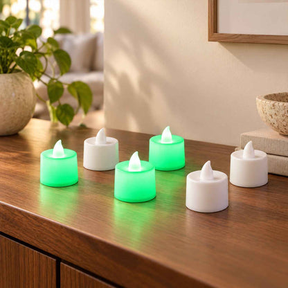 Green Flameless Led Tealight Candles For Festival And Home Decor (6 Pc Set)