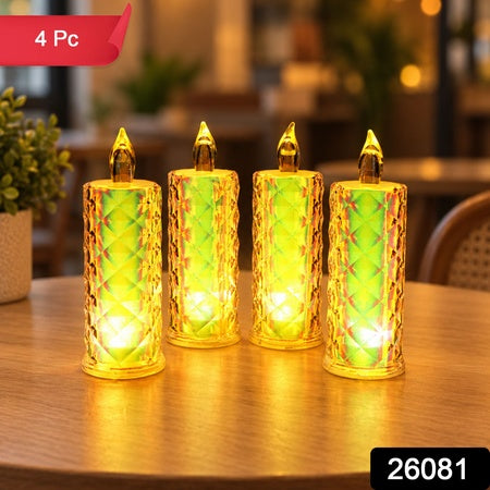Crystal Style Flameless Led Pillar Candles For Festive Home Decor (4 Pc Set)