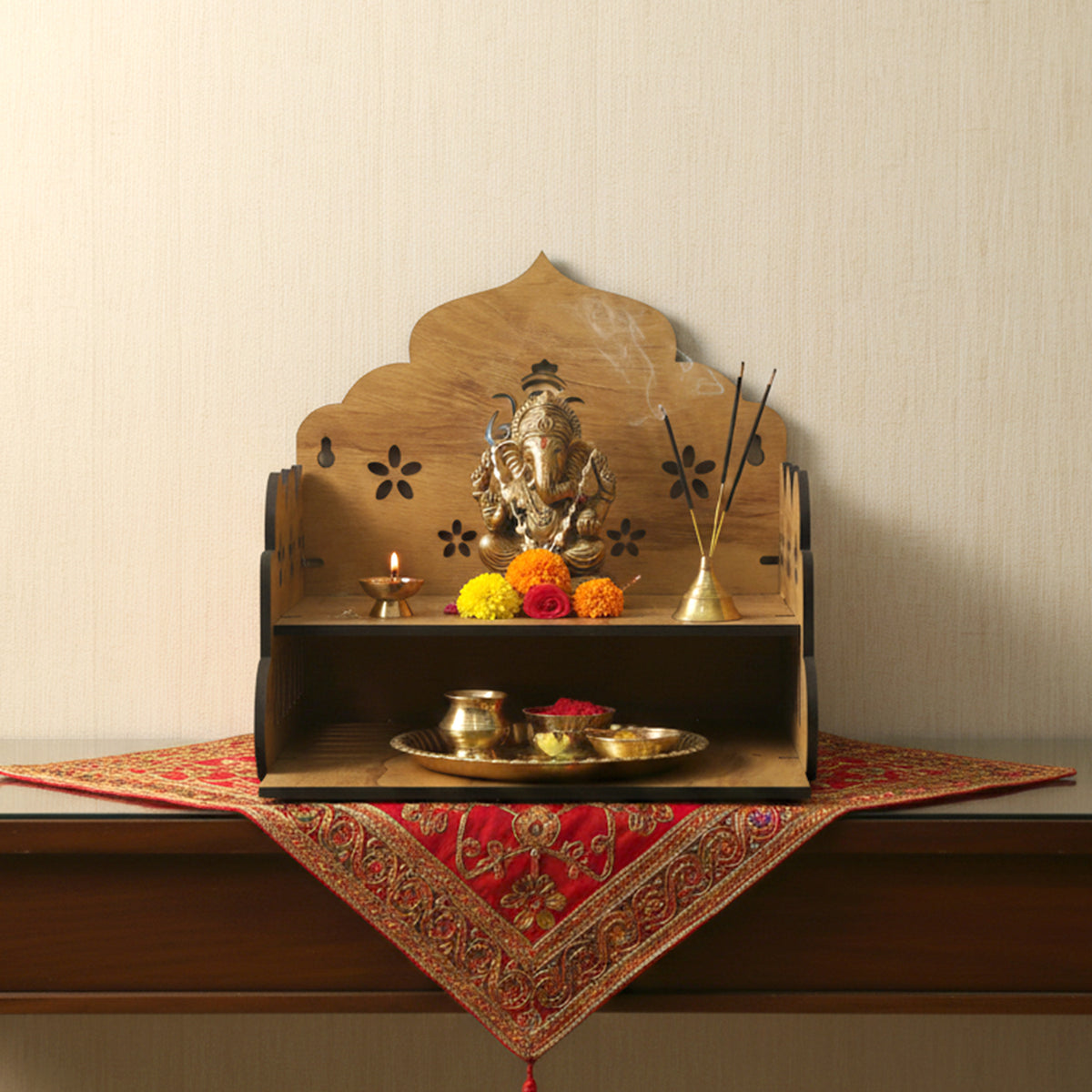 Wooden Temple Style Home Mandir Stand For Pooja