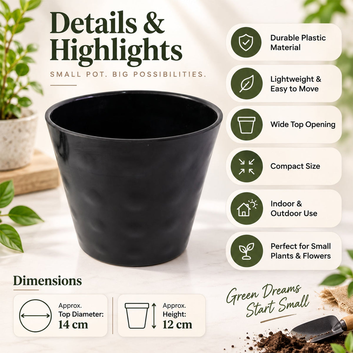 Decorative Round Plastic Flower Pot For Indoor And Outdoor Plants And Home Decor