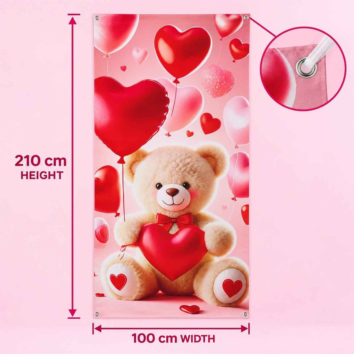 Teddy Bear And Heart Backdrop Curtain For Romantic Party Decoration (210x100 Cm)